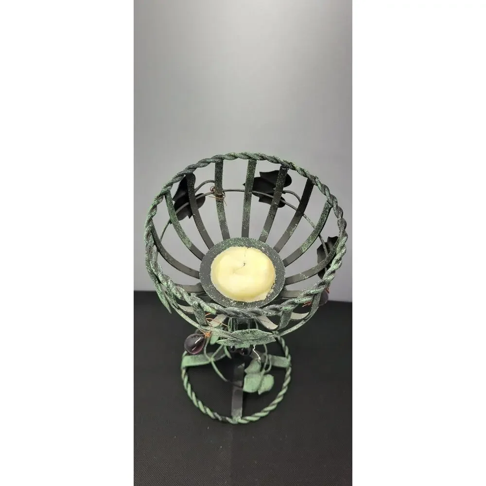 Vintage Style Grapevine Iron Tea Light Candle Holder Verdigris Tuscan Decor